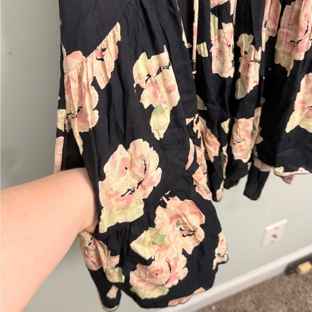 Free People Floral Babydoll Dress Black Pink Medium - Picture 8 of 14